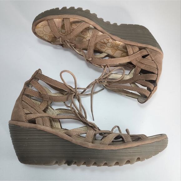 Fly London Yuke Tan Leather Gladiator Sandals - Picture 2 of 10
